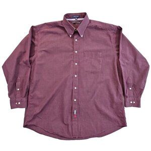 Tommy Hilfiger Shirt Men's 17 1/2 34/35 Red Holiday Tartan Long Sleeve Y2K EUC